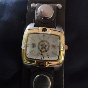 Brown leather studded watch interchangeable